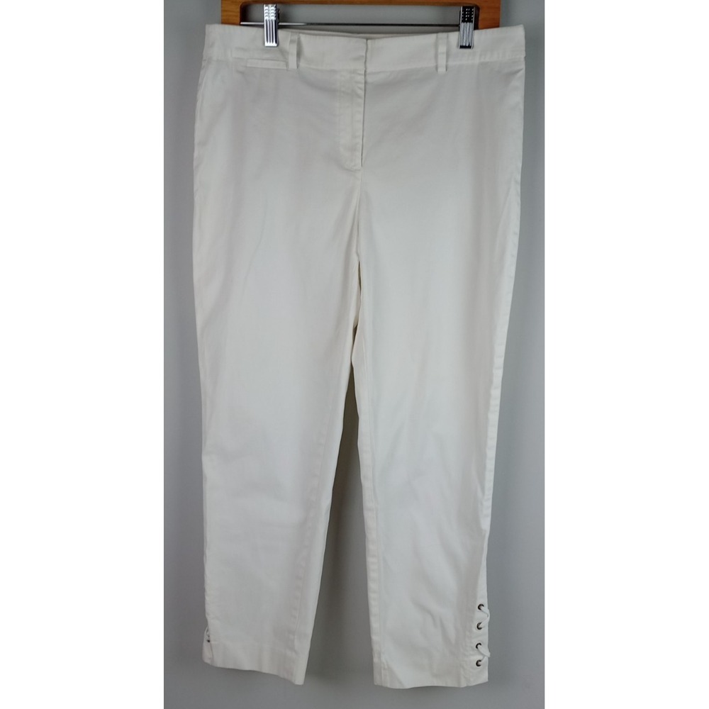 Talbots Womens 8 White Lace Lattice Leg Detail Lightweight Stretch Denim Pants
